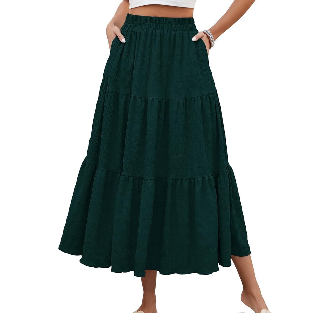 7022 Long Skirt Fall Trendy A Line Ruffle Layered Tiered Maxi Skirt Loose